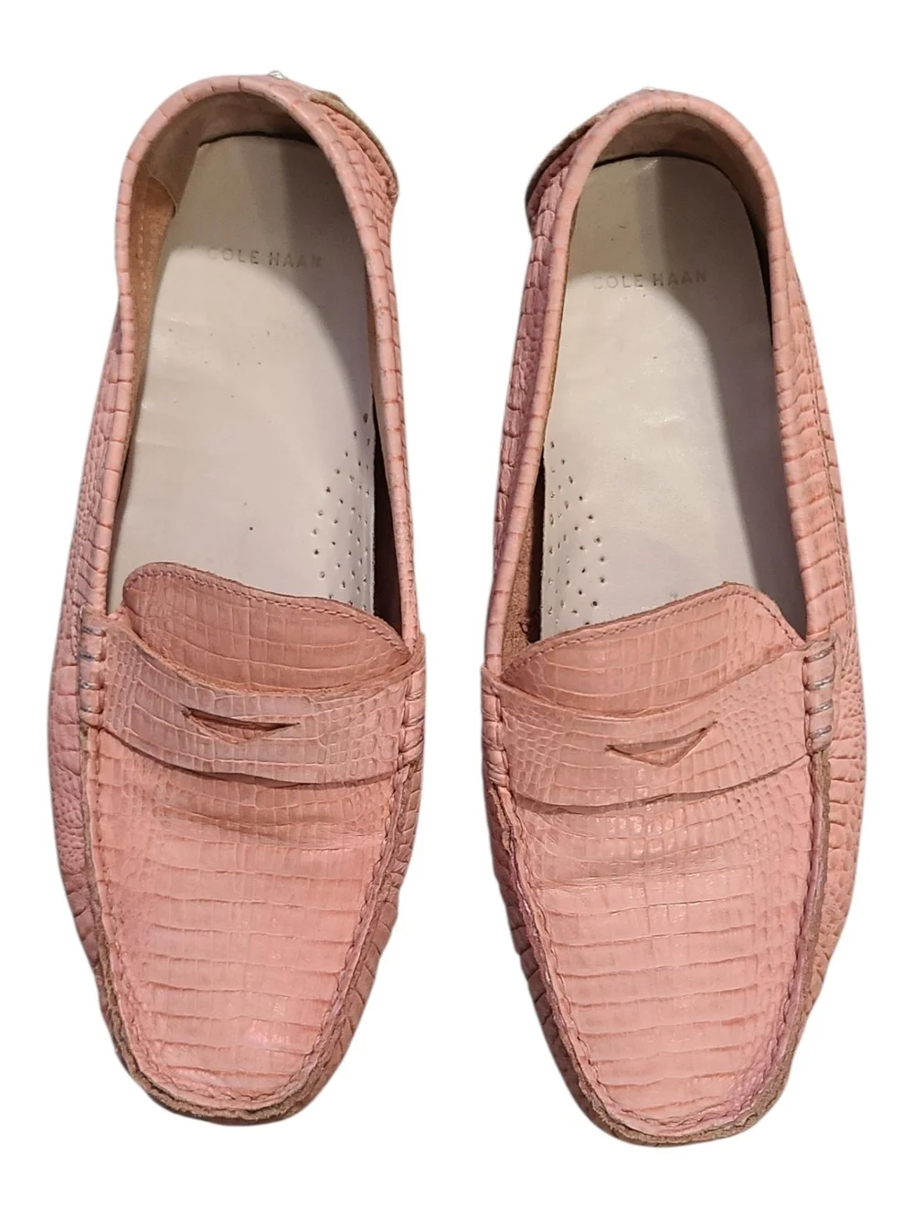 Cole Haan Blush Croc-Embossed Leather Penny Loafers